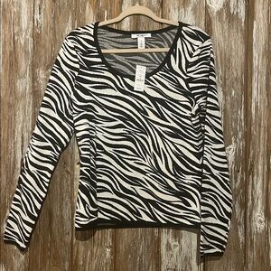NWT WHITE HOUSE BLACK MARKET ZEBRA 🦓 SCOOP NECK SWEATER, size medium